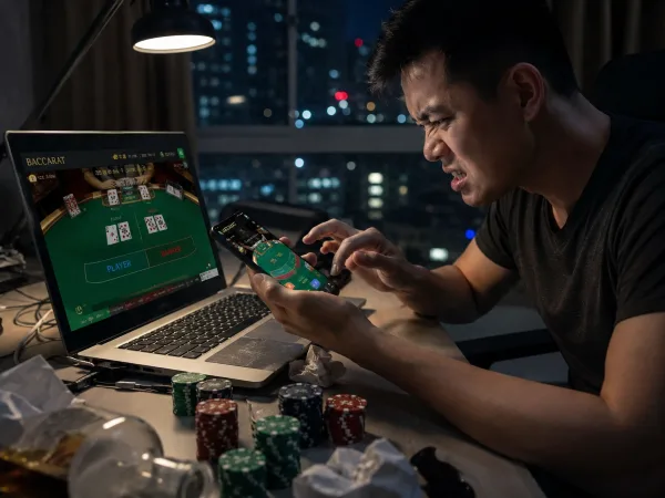 線上百家樂下注介面怎麼看?新手第一次進桌完整導覽 4 下注失誤而情緒失控的百家樂玩家 示意圖