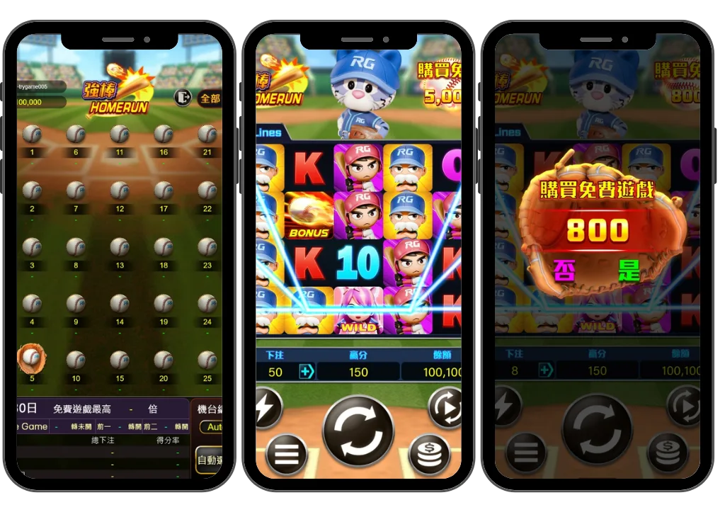 RG強棒HOMERUN完整攻略:20線盤面、棒球BONUS無上限 4 RG電子強棒HOMERUN遊戲畫面