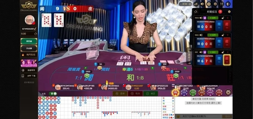 DG真人百家樂版面介紹|國際廳與多桌廳版面分析、多國荷官陣容一次看 4 DG真人百家樂國際廳實測下注畫面