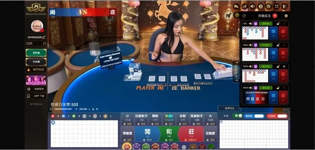DG真人百家樂版面介紹|國際廳與多桌廳版面分析、多國荷官陣容一次看 6 DG真人百家樂S系列桌荷官穿著超清涼