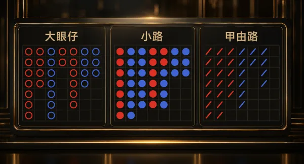 SA真人百家樂版面介紹|八大遊戲種類與泰語百家樂桌型全解析 5 真人百家樂大眼仔路、小路、甲由路分辨